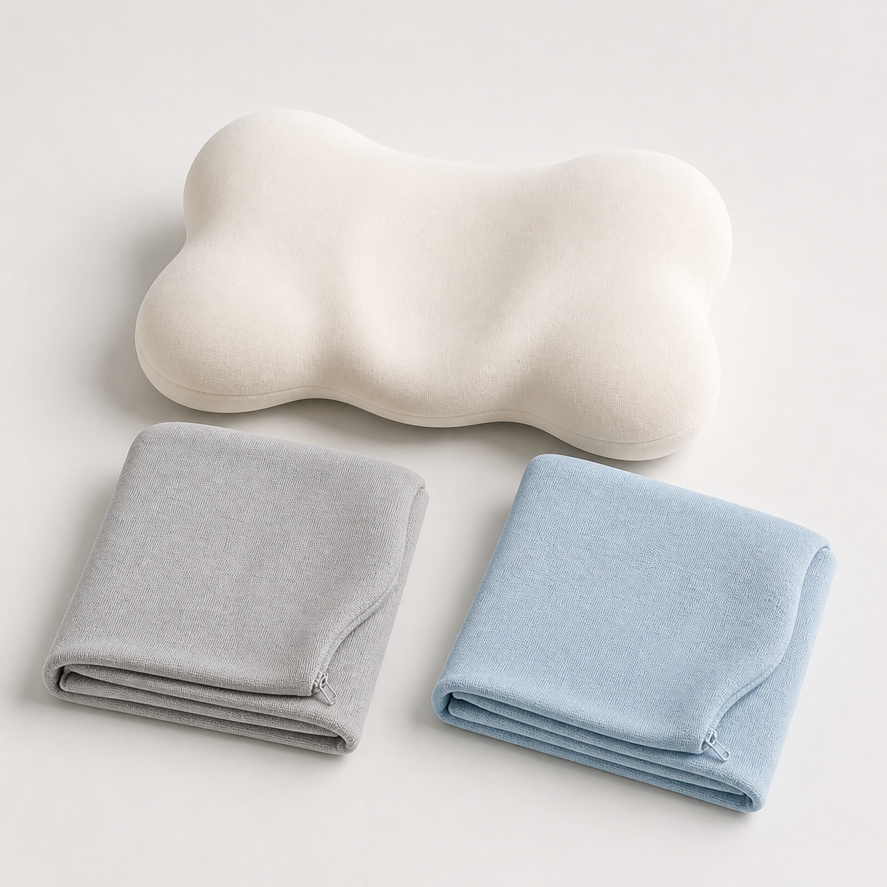 Xbound cloud pillow covers in white, light gray, and blue