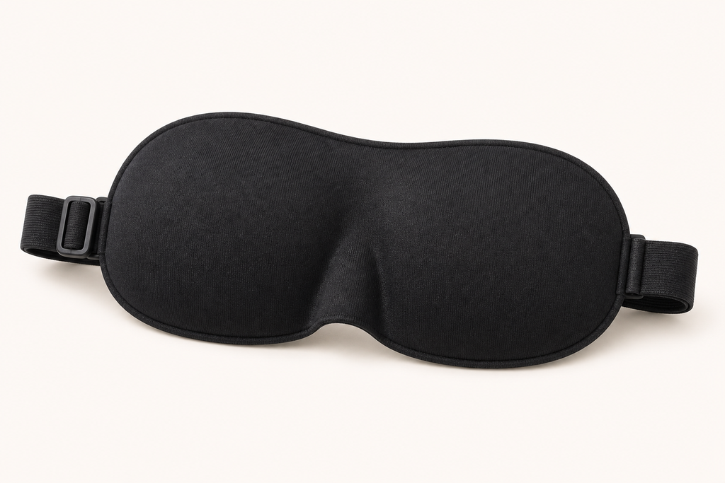 Black Xbound kids 3D sleep mask showing the contoured eye-cup profile and adjustable elastic strap