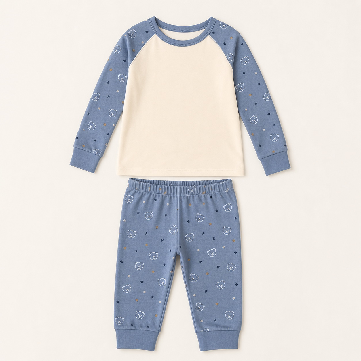 Xbound blue bear-print long-sleeve kids pajama set flat lay